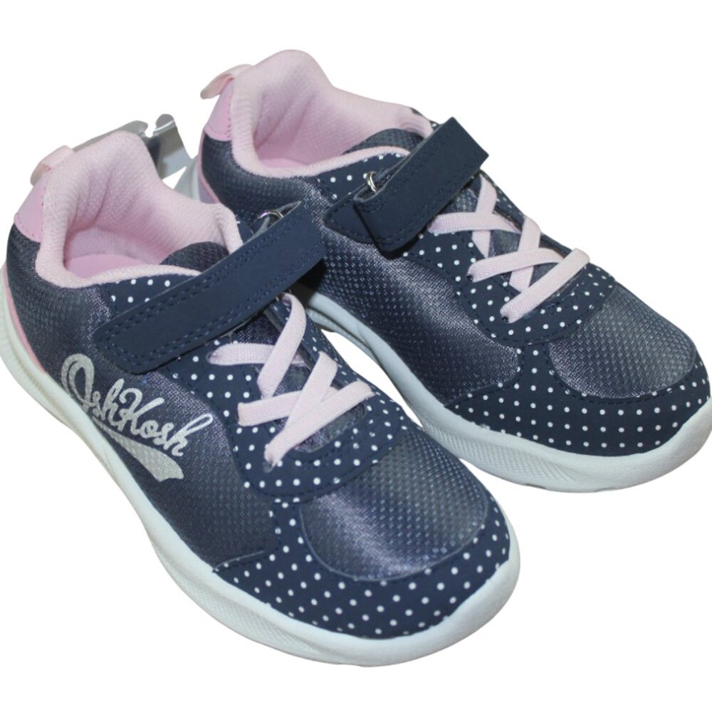 OshKosh Sneakers Navy Pink White Polka Dot Pull-On Kids Girls Shoes Size 1 NWT